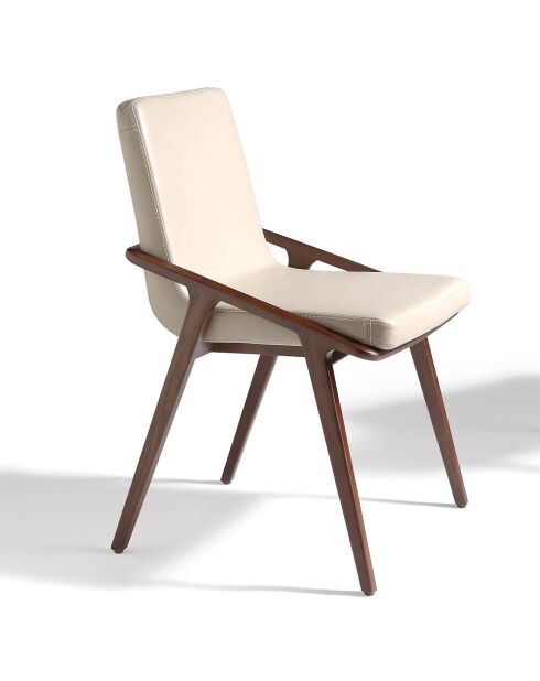 Chaise de table à manger simili cuir beige/frêne - 54x59x80 cm