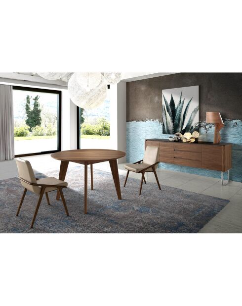 Chaise de table à manger simili cuir beige/frêne - 54x59x80 cm
