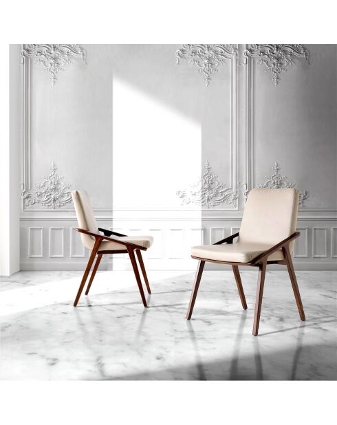 Chaise de table à manger simili cuir beige/frêne - 54x59x80 cm