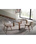 Chaise de table à manger simili cuir beige/frêne - 54x59x80 cm