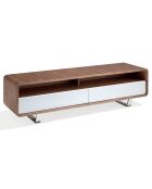 Meuble TV 2 tiroirs laqué noyer/blanc - 150x40x40 cm