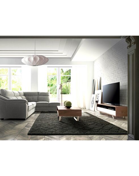 Meuble TV 2 tiroirs laqué noyer/blanc - 150x40x40 cm