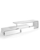 Meuble TV laqué double blanc/acier - 200x40x45 cm
