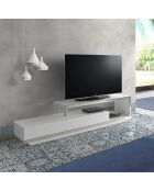 Meuble TV laqué double blanc/acier - 200x40x45 cm