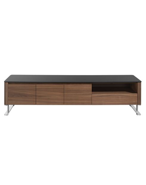 Meuble TV plateau en verre noyer/noir - 200x45x48 cm