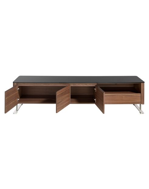 Meuble TV plateau en verre noyer/noir - 200x45x48 cm