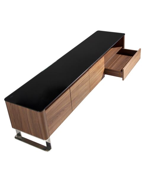 Meuble TV plateau en verre noyer/noir - 200x45x48 cm