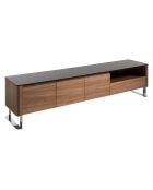 Meuble TV plateau en verre noyer/noir - 200x45x48 cm