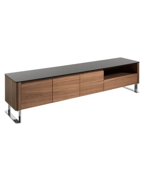 Meuble TV plateau en verre noyer/noir - 200x45x48 cm