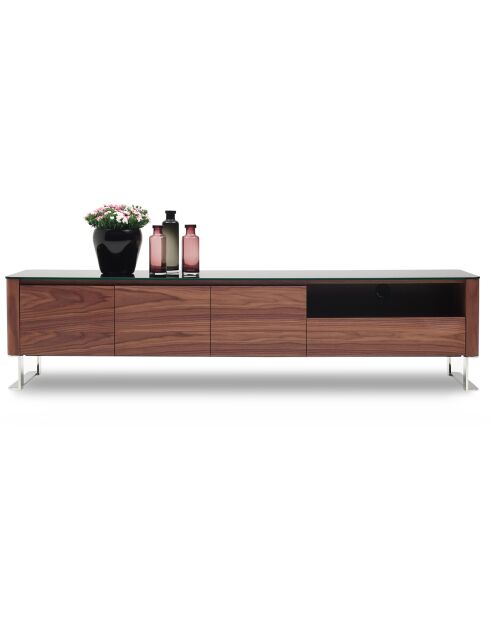 Meuble TV plateau en verre noyer/noir - 200x45x48 cm