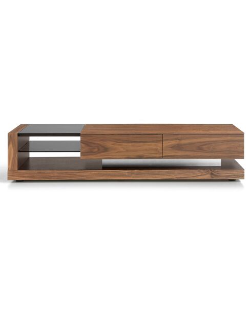 Meuble TV 2 tiroirs noyer/noir - 200x45x38 cm
