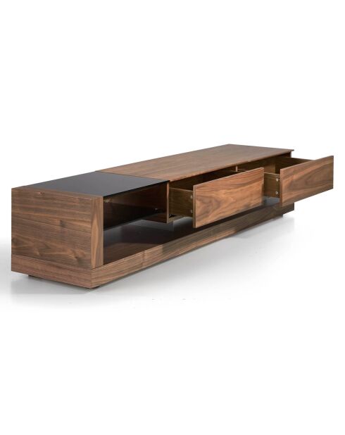 Meuble TV 2 tiroirs noyer/noir - 200x45x38 cm