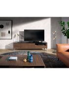 Meuble TV plateau en verre noyer/noir - 200x45x48 cm