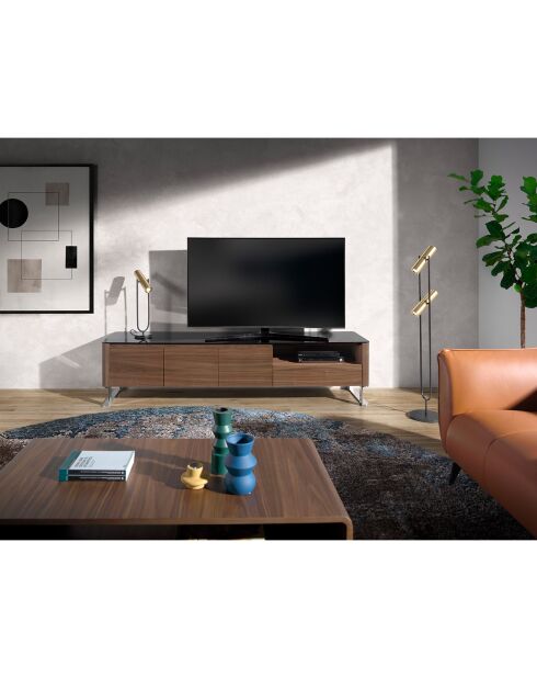 TV-Ständer mit Nussbaum/schwarzer Glasplatte - 200x45x48 cm