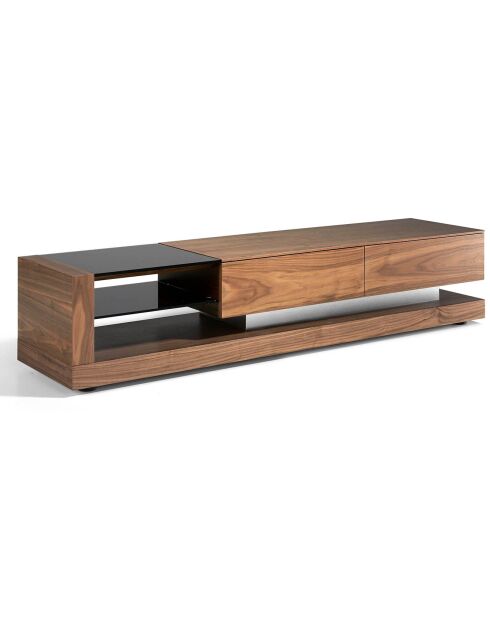 Meuble TV 2 tiroirs noyer/noir - 200x45x38 cm