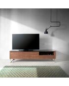 Meuble TV plateau en verre noyer/noir - 200x45x48 cm