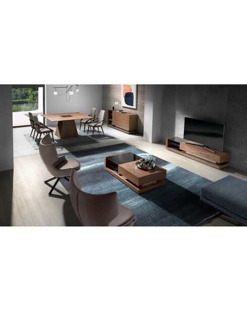 Meuble TV 2 tiroirs noyer/noir - 200x45x38 cm