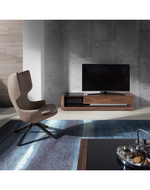 Meuble TV 2 tiroirs noyer/noir - 200x45x38 cm