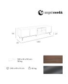 Meuble TV 4 portes effet miroir noyer/acier/noir/verre - 180x50x45 cm