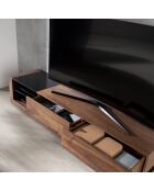 Meuble TV 2 tiroirs noyer/noir - 200x45x38 cm