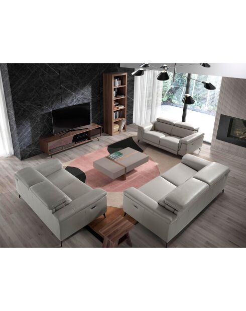 Meuble TV 4 portes effet miroir noyer/acier/noir/verre - 180x50x45 cm