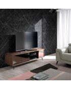 Meuble TV 4 portes effet miroir noyer/acier/noir/verre - 180x50x45 cm