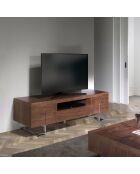 Meuble TV 2 portes et 1 tiroir noyer/acier chromé - 200x51x56 cm