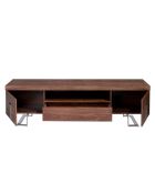 Meuble TV 2 portes et 1 tiroir noyer/acier chromé - 200x51x56 cm