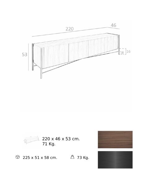 Meuble TV 4 portes gris foncé/noyer - 220x46x53 cm