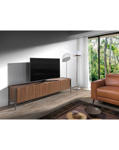 Meuble TV 4 portes gris foncé/noyer - 220x46x53 cm