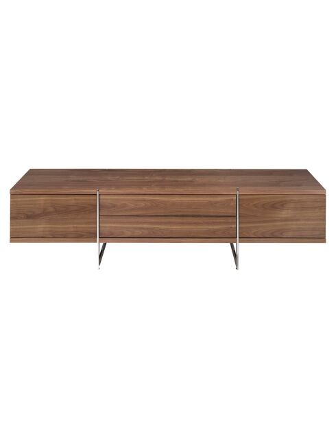 Meuble TV deux portes et deux tiroirs noyer/argenté - 180x56x46 cm
