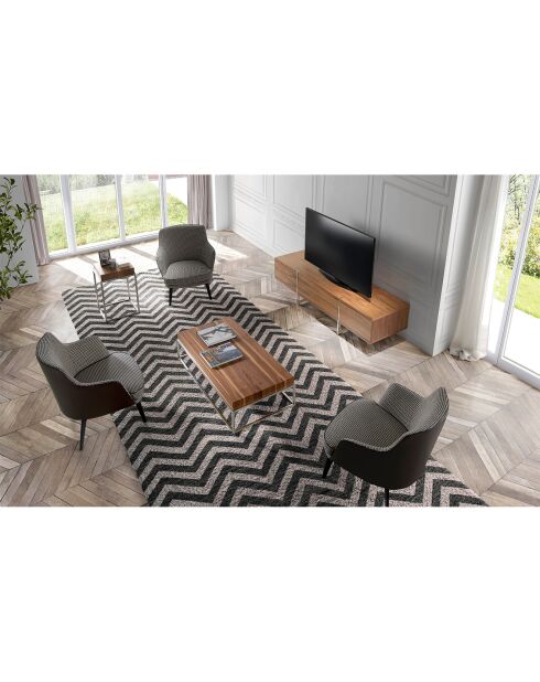 Meuble TV deux portes et deux tiroirs noyer/argenté - 180x56x46 cm