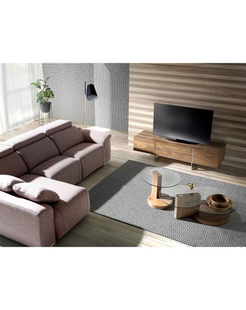 Meuble TV deux portes et deux tiroirs noyer/argenté - 180x56x46 cm