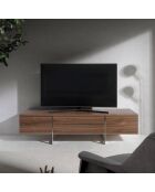 Meuble TV deux portes et deux tiroirs noyer/argenté - 180x56x46 cm