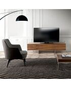 Meuble TV deux portes et deux tiroirs noyer/argenté - 180x56x46 cm