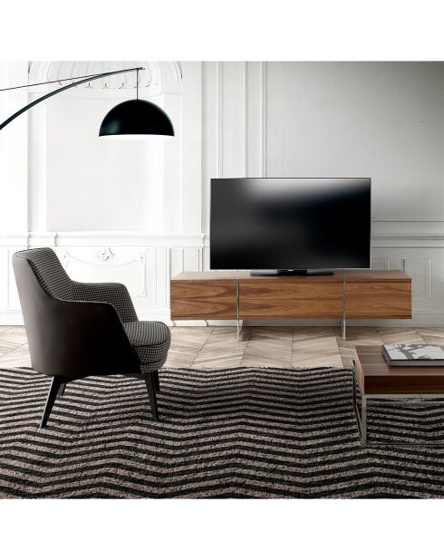 Meuble TV deux portes et deux tiroirs noyer/argenté - 180x56x46 cm