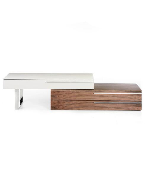 Meuble TV double laqué noyer/gris perle brillant - 152x45x53 cm