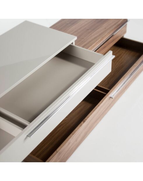 Meuble TV double laqué noyer/gris perle brillant - 152x45x53 cm