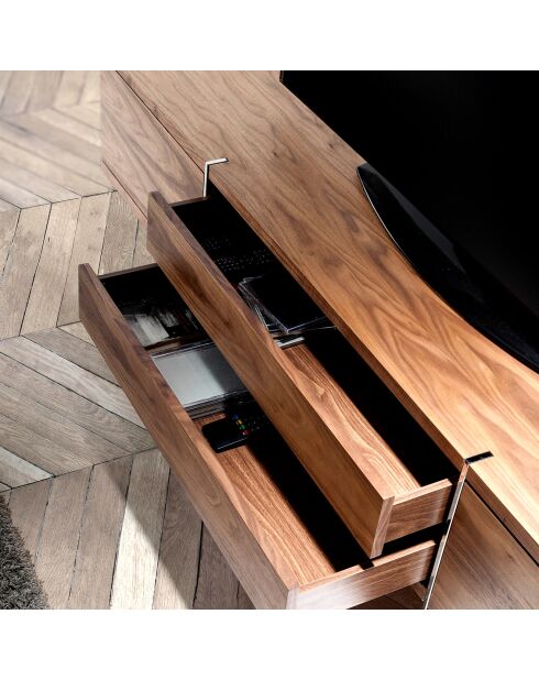 Mueble de TV con dos puertas y dos cajones en nogal/plata - 180x56x46 cm