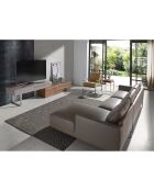 Meuble TV double laqué noyer/gris perle brillant - 152x45x53 cm