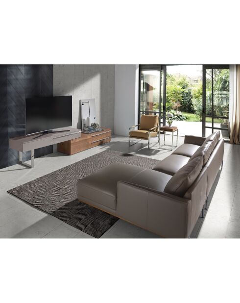 Meuble TV double laqué noyer/gris perle brillant - 152x45x53 cm