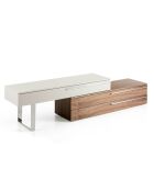 Meuble TV double laqué noyer/gris perle brillant - 152x45x53 cm
