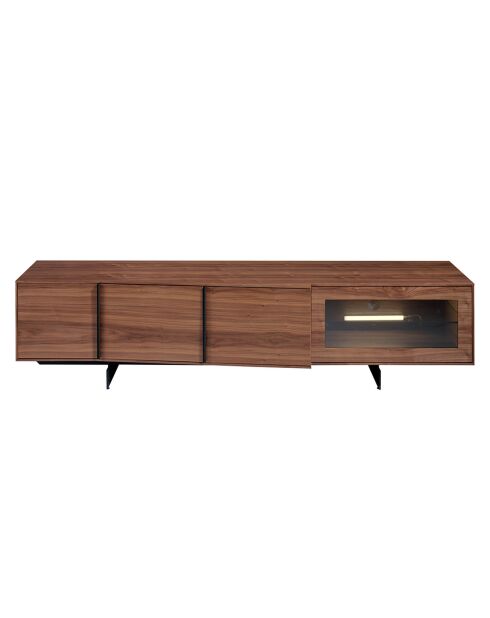 Meuble TV 4 portes avec intérieur led noyer/noir - 200x55x48 cm