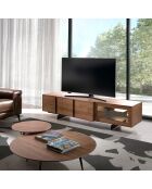 Meuble TV 4 portes avec intérieur led noyer/noir - 200x55x48 cm