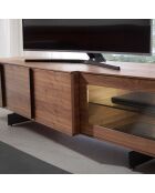 Meuble TV 4 portes avec intérieur led noyer/noir - 200x55x48 cm