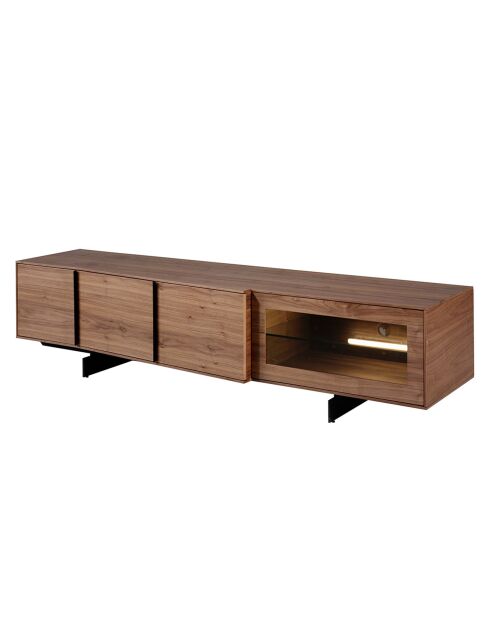 Meuble TV 4 portes avec intérieur led noyer/noir - 200x55x48 cm