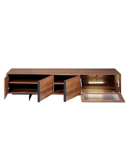 Meuble TV 4 portes avec intérieur led noyer/noir - 200x55x48 cm