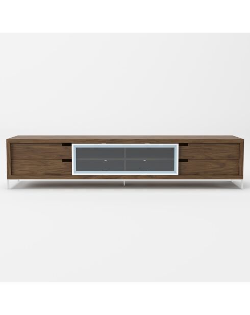 Meuble TV avec porte coulissante noyer/argenté - 238x53x51 cm