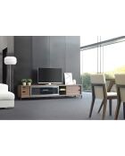 Meuble TV avec porte coulissante noyer/argenté - 238x53x51 cm