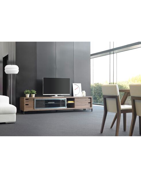 Meuble TV avec porte coulissante noyer/argenté - 238x53x51 cm